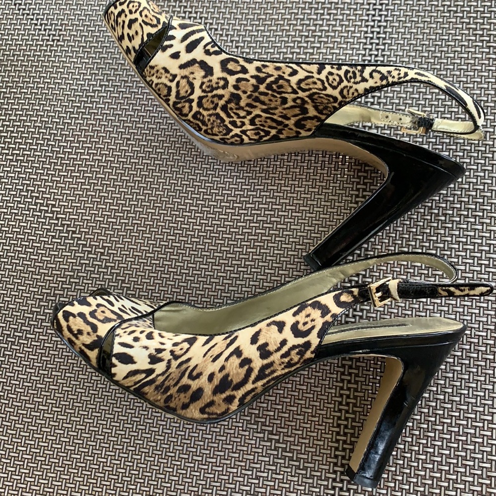 Bandolino Leopard Peep Toe Slingback High Heels